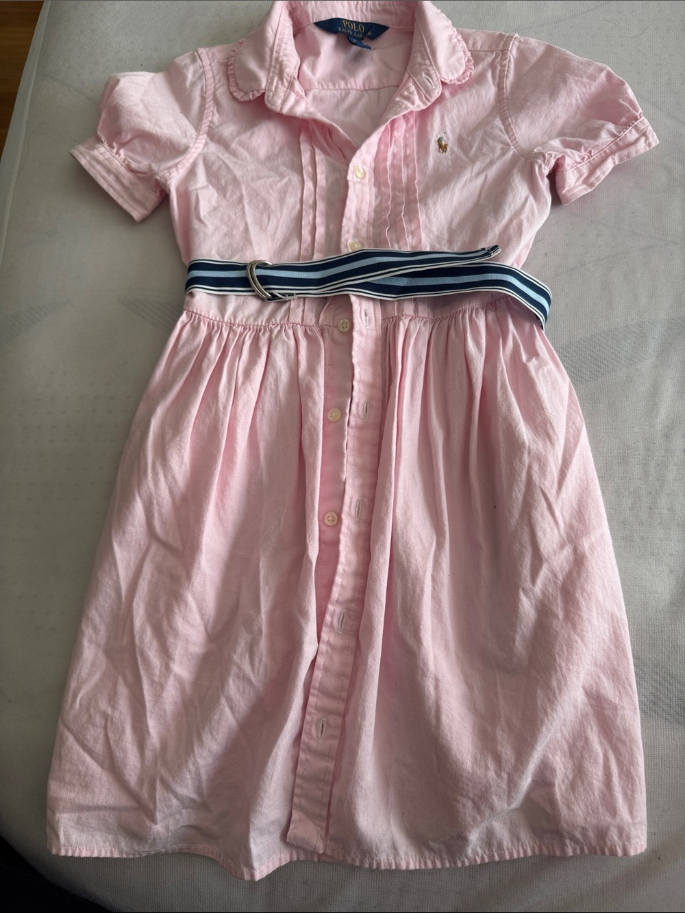 Ralph Lauren Light Pink Cotton Shirt Dress with Striped Belt